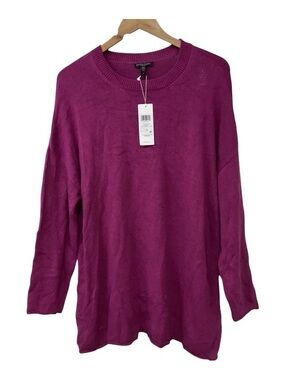 Eileen Fisher Peruvian Cotton Lyocell Crew Neck Pink Boxy Tunic Sweater 1X NWT